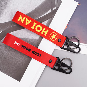 Lanière courte personnalisée avec logo tissé et brodé, lanière de poignet pour moto avec porte-clés - Product Image 4