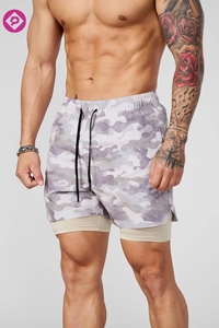Pantaloncini mimetici 2 in 1 da uomo con logo personalizzato, taglie forti, alla moda, stampati, ad asciugatura rapida, casual, <span class=keywords><strong>per</strong></span> fitness e corsa, con coulisse - Product Image 4