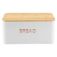 Metal moderne witte ovale broodtrommel met gouden logo en bamboe deksel, makkelijk schoon te maken, voedselbewaarbak