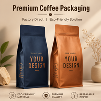 Sachet de café écologique recyclable avec logo personnalisé, fermeture éclair, finition mate, 250g 500g
