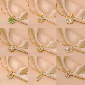 Collier pendentif de luxe en titane et acier inoxydable plaqué or 18 carats avec zircone cubique, chaîne fine, bijoux de mode en gros - Product Image 3
