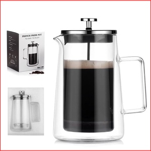 Cafetera Francesa de Vidrio Borosilicato y Acero Inoxidable, Hecha a Mano, Soplada a Bocca, Ecológica, con Doble Capa y Émbolo - Product Image 1
