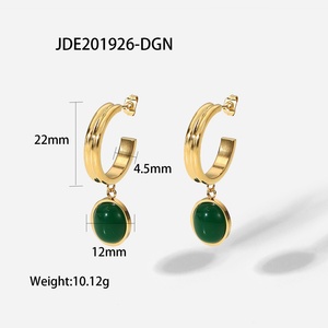 Pendientes de Aro de Acero Inoxidable que No se Deslustran, Pendientes de Piedras Preciosas Chapados en Oro para Mujer - Product Image 6
