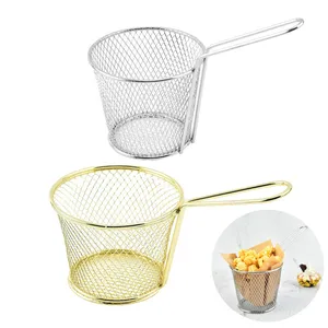 Nouvelle arrivée Convient pour la présentation des aliments Vaisselle Filtre à aliments frits rond en acier inoxydable Mini panier à frites