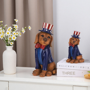 Udeco Novelty Patriotic Style Art Decor Resin Dog Figurine Set American Flag Themed Design for Home Independence Day Display