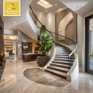 <span class=keywords><strong>Escalier</strong></span> moderne au design incurvé CBMmart avec <span class=keywords><strong>marches</strong></span> en marbre, taille des trous personnalisée, structure en acier, prix abordable - Product Image 1