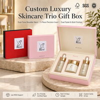 Coffret Cadeau Trio Soins Personnalisés en Carton Ivoire avec Doublure Éponge et Lamination Mate - Boîte Rigide de Luxe Moderne pour 3 Compartiments Précis