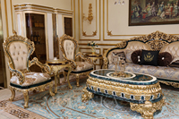 Ensemble Canapé Luxe en Tissu, Canapés Royaux Sculptés en Bois, Mobilier Moderne Nordique pour Salon