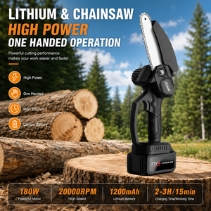 เลื่อยโซ่ไฟฟ้าขนาดเล็ก 24V ลิเธียม-ไอออน มอเตอร์ไร้แปรงถ่าน กำลังไฟ 800W บาร์นำขนาด 10 นิ้ว สำหรับตัดไม้-งาน DIY และอุตสาหกรรม - Product Image 3
