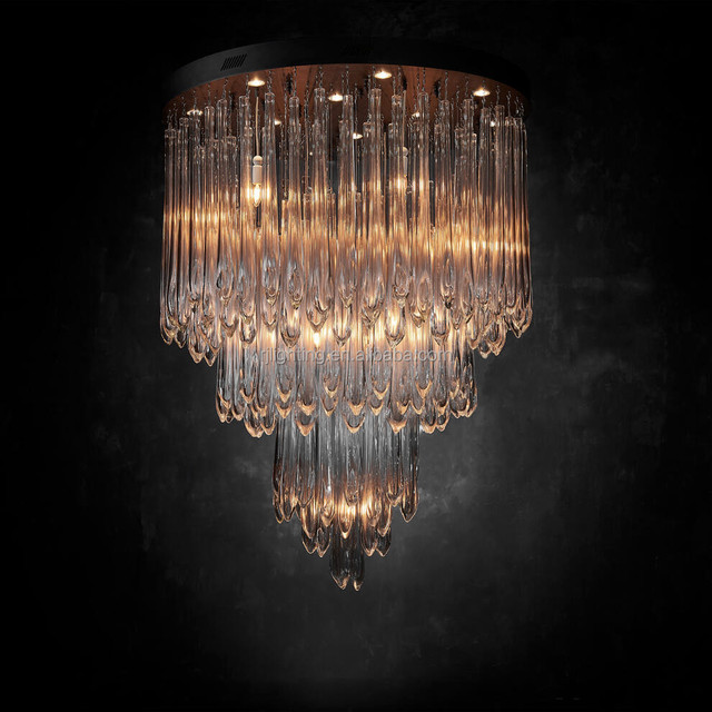 Vintage Round Ceiling Flush Mount Black Iron Chandelier Luxury Hotel Lamp Custom Light Decorative Glass Rain Lighting