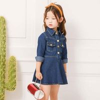 Robes en jean à manches longues pour enfants, robes unies pour filles, vêtements tendance pour enfants