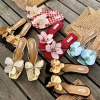 Chaussons à talons hauts pour femmes, nouvelle conception estivale, fleurs fines, tongs, vente directe d'usine, Europe, États-Unis