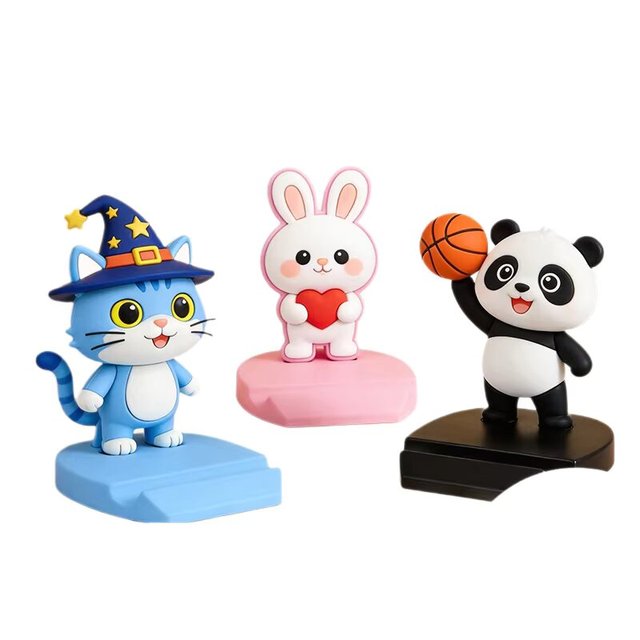 PVC Cartoon Animal Phone Holder Image Stabilization Custom Cute Figurine Ornament Creative Desk Stand Featuring Soft-rubber 3D