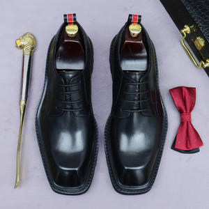 Chaussures Richelieu en cuir à lacets pour hommes, style affaires, nouvelle collection 2025, bout carré, semelle épaisse, rehaussantes, antidérapantes, grandes tailles - Product Image 3