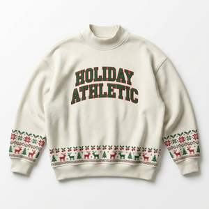 Holiday Athletic Club Christmas Sweatshirt Women's Mockneck Knitted <b>Long</b> <b>Sleeve</b> Winter Casual <b>Top</b> For Women - Product Image 1