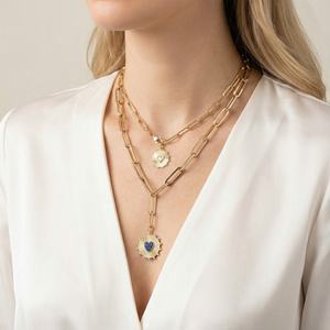 Ciondolo Personalizzato di Moda, Base per Gioielli Fai-da-Te, Raffinato Pendente Placcato Oro con Cuore, Quadrifoglio e Bussola Incastonati di Diamanti - Product Image 2