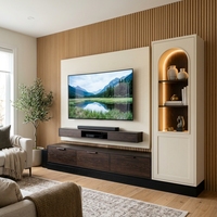 Mueble de TV de Pared con Chapa de Madera de Lujo Clásico, Resistente al Agua y al Desgaste, para Televisores de 65+ Pulgadas, para Sala de Estar o Dormitorio