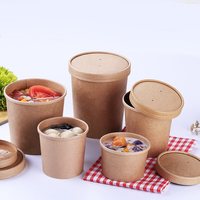Contenants alimentaires jetables en papier kraft pour soupes chaudes, 8oz et 20oz, avec couvercles, OEM ODM