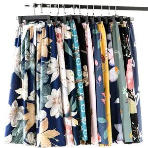 Женские свободные летние эластичные брюки с высокой талией и цветочным принтом