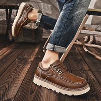 Chaussures décontractées pour hommes en cuir véritable à lacets, bout rond, semelle épaisse, style marche quotidienne, chaussures Oxford antidérapantes rehaussantes