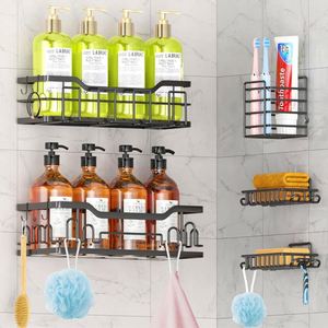 Luxury Hardware 5 Pack Hanging Bathroom Corner <b>Shower</b> Caddy Stainless Steel Bathroom Shelf Organizer Self Adhesive for Bathroom - Product Image 1