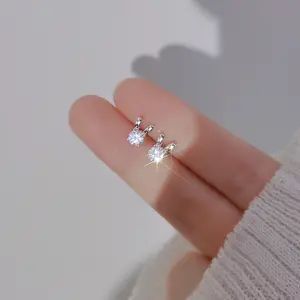 Rinhoo 2023 Anting Pelat Perak Lucu Kelinci Indah Zirkon CZ Berlian Imitasi Anting Kancing untuk Anak Perempuan Hadiah Ulang Tahun Perhiasan Mode