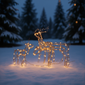 Figuras de Renos con Luces Navideñas, 229 LED, Blanco Cálido, Enchufe de Pared Metálico, 110V - Product Image 2