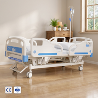 Lit d'hôpital manuel à 3 manivelles en ABS, lit médical multifonctionnel pour patients avec dossier réglable et système de levage en hauteur