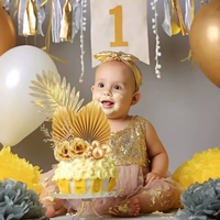 Golden Happy Birthday Cake Topper mit Palm blatt Dekor für Weihnachts feier Hochzeit Backen und Dessert Tisch Gefälligkeiten