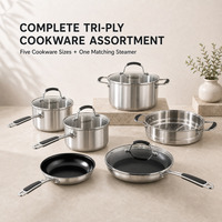 Batterie de cuisine complète en acier inoxydable triple couche, comprenant poêle à frire en céramique et cuiseur vapeur, compatible tous feux, avec poignée rivetée et répartition uniforme de la chaleur, vente en gros