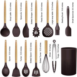 Ensemble d'accessoires de cuisine en silicone 14 pièces en 1 Outils de cuisine Ustensiles de cuisine en silicone avec poignées en bois - Product Image 2