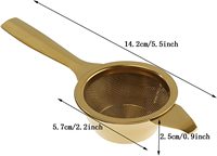 Infuseur à thé réutilisable en acier inoxydable doré pour cuisine, avec poignée longue, support et bol de récupération en maille métallique, finition poli miroir