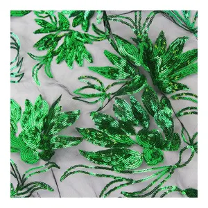 Plant Cord Lace Sequins Pattern Indoor Big Wholesale Green Sequin Fabric Application