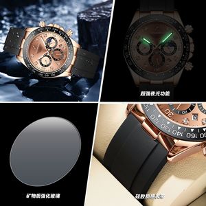 Binbond Men's Chronograph Quartz Watch With Date Moon Phase Tachymeter Black Strap 7mm Thickness Waterproof 30M - Product Image 4