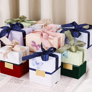 Luxury Round Velvet <b>Paper</b> Box Pear Handle Custom Logo <b>Embossing</b> UV Coating Reusable Wedding Candy Flower Holiday Gift Packaging - Product Image 5