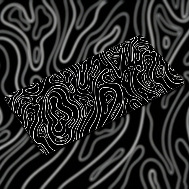 Black White Topographic Contour Desk Mat XXL Gaming Mouse Pad Non Slip Rubber Waterproof Stitched Edge Large Extended Gamer