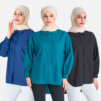 25 couleurs en gros dubaï femmes musulmanes robe Abaya tunique hauts à manches longues décontracté modeste coton polyester chemises musulmanes Blouses