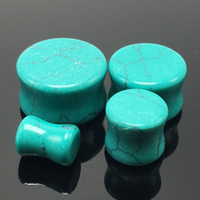 Huiying 16mm Vente en gros Boucles d'oreilles écarteurs en turquoise verte, bijoux en pierre polie