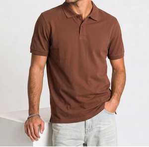 Camisa de Manga Corta para Hombre, Color Marrón Sólido, Cuello en V Informal, Cierre de Botones, Corte Regular, Poliéster/Algodón, 220 Gramos - Product Image 1