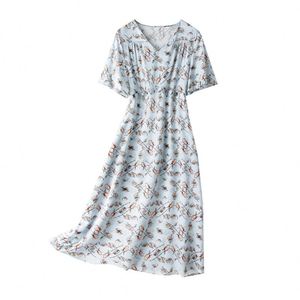 2025 boutique vêtements grande marque de robe en soie à Hangzhou caractéristiques élégante robe à col en v à taille cintrée florale avec impression numérique - Product Image 5
