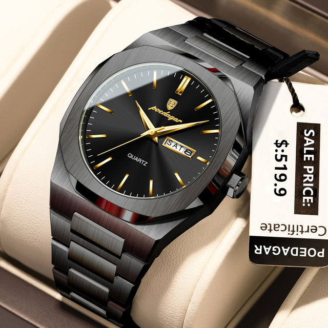 POEDAGAR 825 Fashion Brand Male Watch Waterproof Luminous Stainless Steel Watches Date Week Casual Quartz Men's Clock Reloj