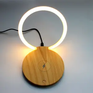 Grosir lampu meja Logo kustom pengisi daya nirkabel 15W Qi lampu meja LED cepat pengisian telepon dudukan lampu malam lampu samping tempat tidur