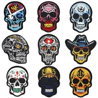 Patchs brodés de style punk européen et américain pour moto, faits à la main, motif tête de mort fantôme pour chaussures et vêtements - Vente en gros