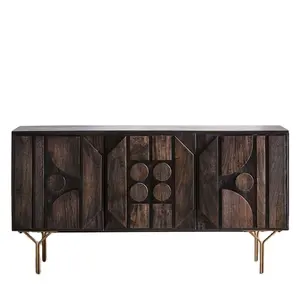 New Arrival Home Furniture Living Room Italian Modern Carved Sideboard Solid Oak Wood Cabinets
