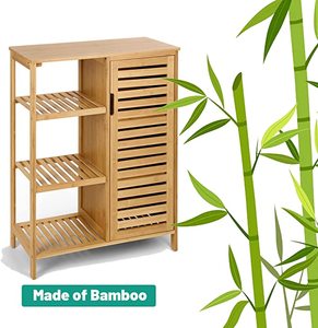 Armoire de rangement de salle de bain en bambou, 3 étagères avec porte, armoire de rangement autoportante, <span class=keywords><strong>meuble</strong></span>, étagère de <span class=keywords><strong>cuisine</strong></span> - Product Image 3