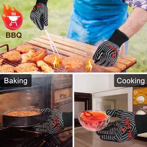 Gants <span class=keywords><strong>de</strong></span> barbecue <span class=keywords><strong>de</strong></span> haute qualité résistants à la chaleur avec surface en silicone antidérapante pour cuisine extérieure, mitaines <span class=keywords><strong>de</strong></span> four personnalisées - Product Image 5