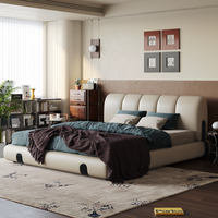 Lit double king size Yisi moderne et luxueux, rembourré en cuir nubuck, avec cadre en bois massif, lit confortable, meubles de chambre à coucher