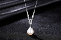 Collier pendentif en argent sterling S925 avec perle d'eau douce, micro-pavé délicat en zircon en forme de goutte, accessoires de bijouterie transfrontaliers
