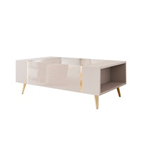 Table basse moderne minimaliste à finition brillante, écologique, en MDF, pour salon, avec compartiment de rangement, pieds dorés