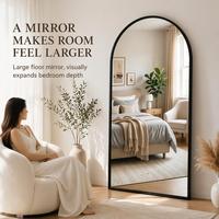 Miroir sur pied arqué Art Déco en fer forgé fait main, verre trempé anti-explosion et incassable pour maison, salon, villa